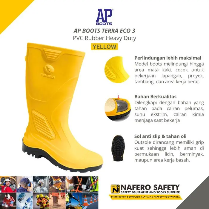 Sepatu Boot Hujan AP BOOTS TERRA ECO 3 Warna KUNING AP BOOTS Rain Boots Proyek Karet Anti Slip, Air, Minyak, Ringan