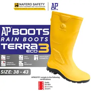 Sepatu Boot Hujan AP BOOTS TERRA ECO 3 Warna KUNING AP BOOTS Rain Boots Proyek Karet Anti Slip, Air, Minyak, Ringan